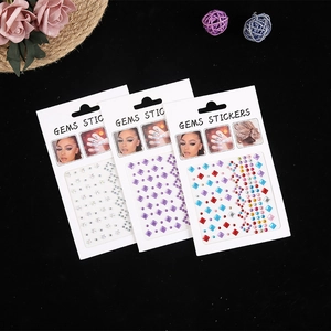 Three sets of teardrop and star face gem stickers with colorful 3D crystal rhinestones