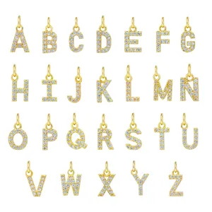 Initial Alphabet Letter Charms Copper Gold Plated Cubic Zirconia Pendants For DIY Jewelry Making Bracelet Necklace Accessory