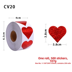 Macro view of 1.5-inch heart laser stickers on roll for Valentine gift decoration