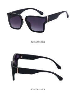 Square frame sunglasses with purple gradient lenses showing 45 and 90 degree side views