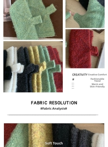 Detailed view of soft mohair knit fabric showing thick fluffy texture and various colors