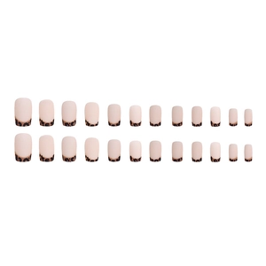 Brown leopard print French matte press-on nails set with 24 pieces of nude pink nails