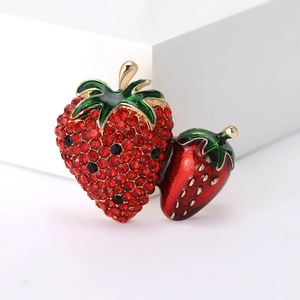 Strawberry Brooch Alloy Rhinestone Enamel Fruit Pin Sweet Fashion Jewelry For Women Double Strawberries Elegant