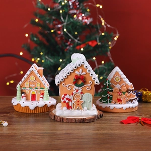 Resin Christmas Gingerbread House Snowman Hedgehog Desktop Ornaments Hand Painted Festive Home Decor Tabletop Figurines