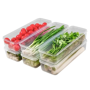 Stackable rectangular clear plastic food storage boxes for scallion and ginger preservation