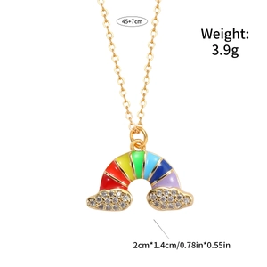 European American Copper Gold Plated Rainbow Enamel Pendant Necklace With White Zirconia For Women Party Jewelry Gift