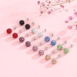 Full Rhinestone Round Ball Stud Earrings With 925 Sterling Silver Earring Post Screw Back Sweet Minimalist Jewelry