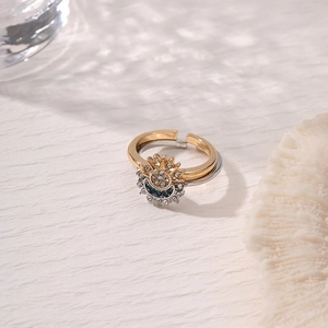 Minimalist sun and moon stacking ring set with crystals in gold and silver plating