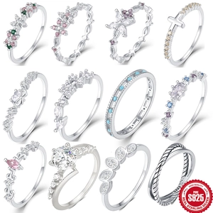 925 Sterling Silver Rings For Women Cubic Zirconia Inlay Geometric Hollow Finger Jewelry Fashionable Korean Ins Style