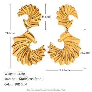 Boucles d'oreilles ailes en acier inoxydable doré 18K avec dimensions détaillées