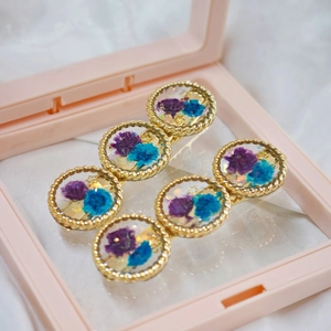 Ensemble de Barrette à Cheveux en Résine Fleurs Séchées Violettes Fait Main Alliage d'Or Vintage pour Femmes
