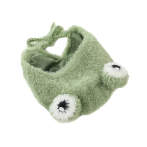 Cute green plush frog hat for babies with ear flaps and ties for winter warmth