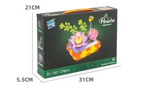 Detail of flower bouquet building blocks packaging box with dimensions and 276 pieces