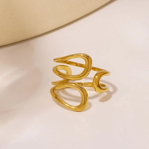 Irregular gold wave ring made of stainless steel with a minimalist adjustable open design