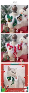 Detail of handmade knit Christmas pet collar with Santa and reindeer motifs for small dogs