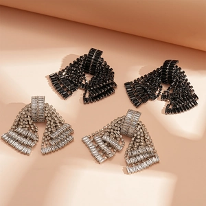 Elegant cubic zirconia bow tassel earrings in black and silver finishes for women