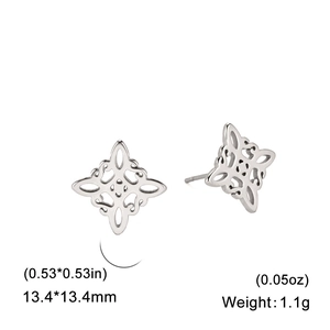 Hollow stainless steel Wiccan Knot stud earrings with symmetric Celtic pattern design