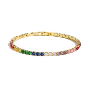 Rainbow gradient round-cut cubic zirconia tennis bracelet in a gold-plated setting