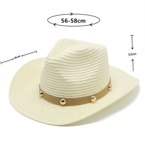 Tableau des tailles du chapeau de cowboy en paille avec bandeau de 56-58cm et bord 8cm