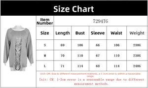 Size chart showing S to L measurements for the cutout burnout street style sweatshirt