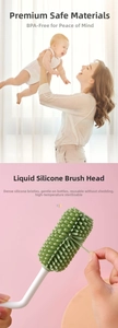 Detail of BPA-free silicone baby bottle brush showing liquid silicone bristles for cleaning
