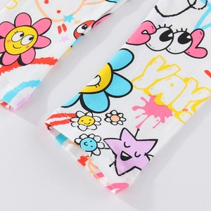 Weiße elastische Mädchen-Leggings mit bunten Cartoon-Blumen- und Sternprints