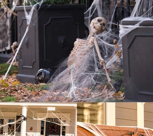 Detailed white spider web decor for Halloween scenes with skeletons and spiders