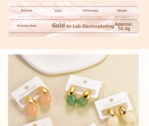 Detailed view of teardrop resin earrings with gold-plated stainless steel hooks