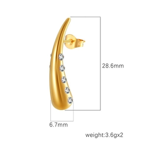 18K gold plated stainless steel teardrop earrings with crystals, 28.6mm height size guide