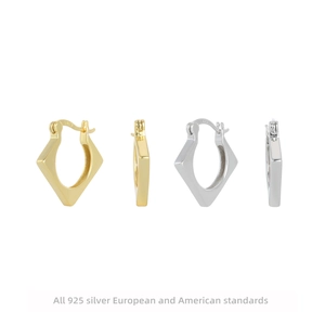 925 Sterling Silver Geometric Hoop Earrings Minimalist Rhombus Design Gold Silver Plated Casual Earrings For Women Jewelry