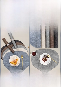 Detail of eco-friendly recycled leather placemat showing linen-like texture and colors