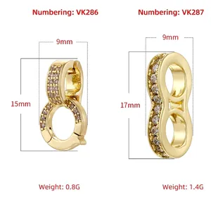 18K gold plated figure 8 infinity connectors with zircon inlay for DIY jewelry