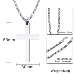 Polished silver stainless steel cross necklace for men with 60cm chain size details
