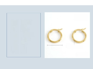Detailed view of 18K gold plated titanium steel hoop earrings with size specifications