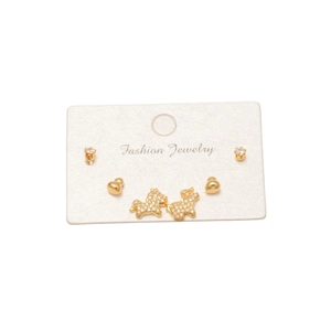 Lot de trois paires de boucles d'oreilles dorées avec silhouette de cheval et zircons