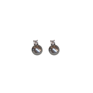 Elegant silver earrings featuring dark grey pearls with sparkling zircon stones