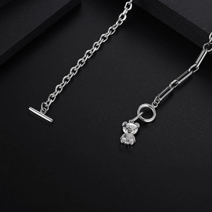 Titanium steel necklace featuring a cute bear pendant and unique toggle clasp detail