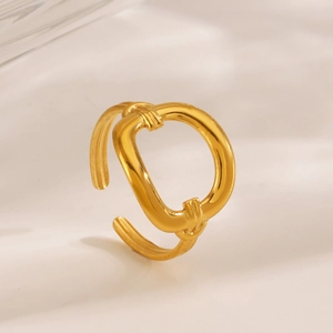 Minimalist gold hollow geometric square ring in stainless steel for women fashion
