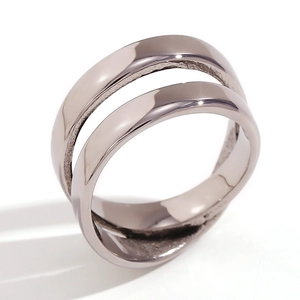Polished silver stainless steel double-layer cross ring with minimalist design
