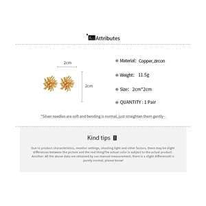 Detail graphic of gold-plated firework zircon earrings with size and weight info
