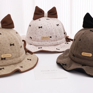 Brown series baby bow polka dot bucket hats in beige and coffee colors for autumn