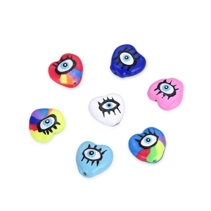 Colorful resin heart-shaped evil eye beads for handmade DIY jewelry crafting sets