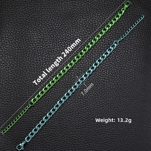 Detail showing 7.0mm wide neon green and blue hip hop chain with 240mm total length
