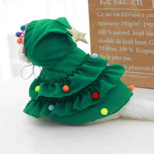 Christmas tree pet cloak with gold star and colorful pom-poms for dogs and cats