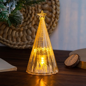 Leuchtende Kristall-Weihnachtsbaum-Nachtlampe mit Goldglitzer und warmem LED-Lichteffekt