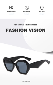 Detail of square geometric sunglasses with unique hexagonal faceted temple design