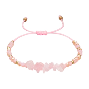 Handgefertigtes gewebtes Armband mit rosa Natursteinen und verstellbarer Kordel für Damen