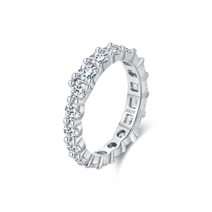 Classic S925 sterling silver eternity ring with sparkling round cut crystals on white base