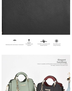 Detail showing waterproof litchi pattern PU leather and golden hardware of the handbag