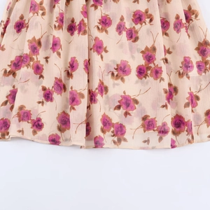 Chic floral layered shirt for women featuring pink and purple prints on apricot chiffon fabric